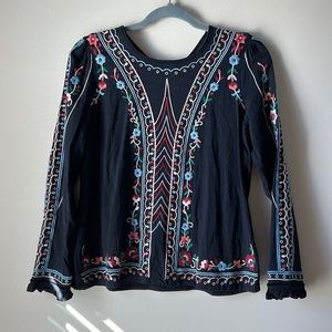 Anthropologie Black Embellished Long Sleeve Blouse